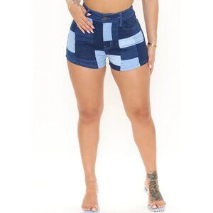 Patchwork Stretch Denim Shorts – by Fashion Nova Blue Combo High Rise Sz 3